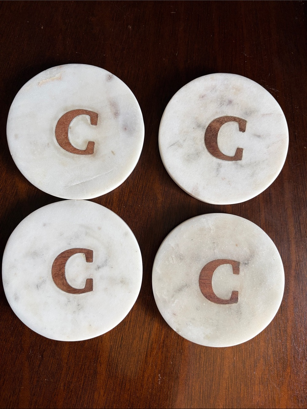 Pottery Barn Monogram Coasters Handcrafted Marble & Acacia Wood Letter C Initial
